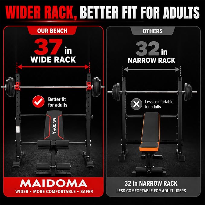 MAIDOMA 1500LBS Foldable 8 IN 1 Weight Bench with Upgraded Leg Extension | Adjustable Flat Incline Decline Bench Press Set with Wide Squat Rack for Full Body Home Gym Workout (US Stock)