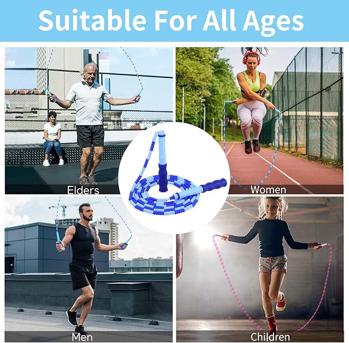 Leeboom Jump Rope, Adjustable Length Tangle-Free Segmented Soft Beaded Skipping Rope, Fitness Jump Rope for Kids, Man, and Women Weight Loss 9.2 Feet