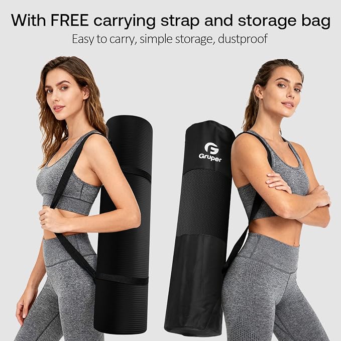 Gruper Yoga Mat Non Slip NBR Extra Thick Yoga Mat, 72"L x 32"/24"W x 0.6"/0.4"TH (185cm x 80cm/61cm x 15mm/10mm), Anti-Tear Exercise Mat with Carrying Strap and Bag, Workout Mats for Yoga, Pilates