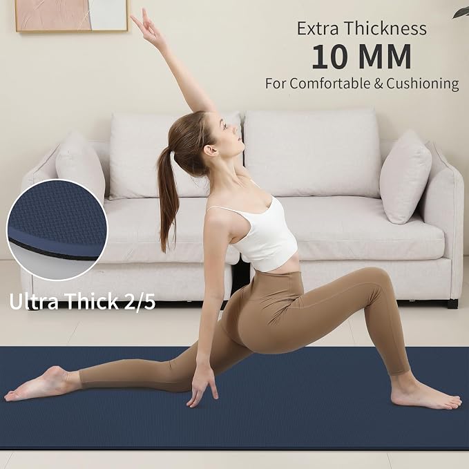 PAIDU POE Yoga Mat （10mm）Extra Thick Fitness Mat 72"x24" with Carry Strap | Non-slip, tear-resistant and suitable for all ages, perfect for yoga, Pilates, home gym and full-body workouts.
