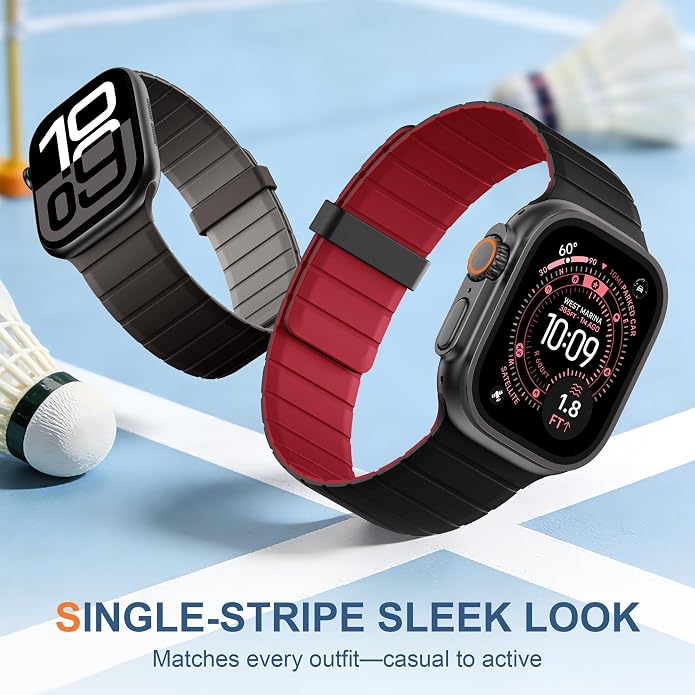 SNBLK Magnetic Band Compatible with Apple Watch Bands for Men 44mm 45mm 46mm 49mm 42mm 41mm 40mm 38mm Women, Secure Silicone Sport Loop Magnet Strap for iWatch Ultra 3 2 1 SE Series 11 10 9 8 7 6 5 4