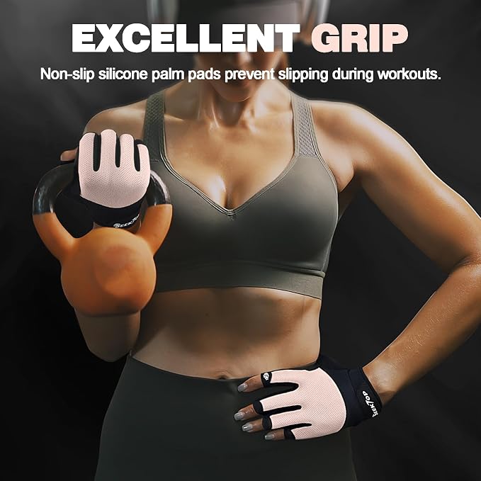 Seektop Breathable Workout Gloves Women & Men: Thick Padded Gym Gloves | Full Palm Protection, Excellent Grip for Gym Weight Lifting Fitness and Training, Exercise, Cycling