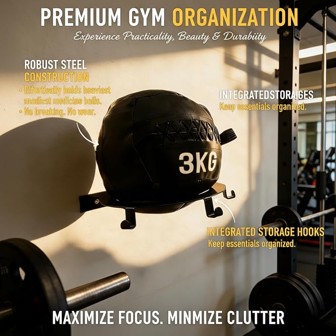 Medicine Ball Rack, Wall Mount Gym Storage Holder 90 LBS | Heavy Duty Storage Rack – Holds up to 90 lbs and organizes medicine balls, wall balls, and slam balls for easy access.