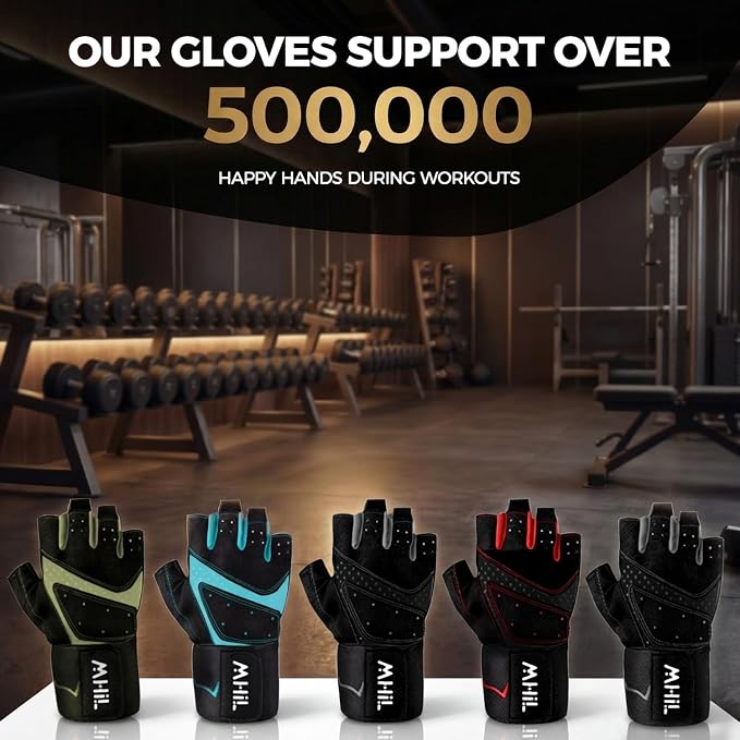 MhIL Workout Gloves for Men – Comfortable Gym Gloves for Men with Enhanced Grip for Safety and Hand Protection – Weight Lifting Protection with Wrist Wraps Support for Performance Boost and Style