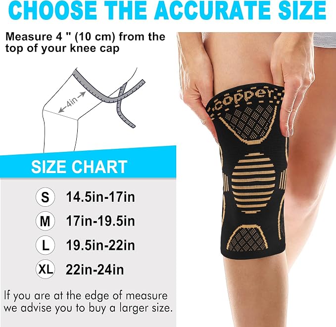 Double Couple 2 Pack Copper Knee Brace Knee Compression Sleeve Support for Men Women Knee Pain Working Out Running Sport Arthritis