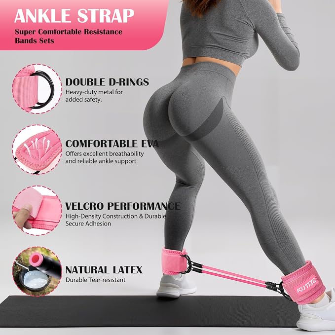 KUTIZE Ankle Resistance Bands with Cuffs & Fabric Resistance Bands Set - Legs & Glutes Workout Equipment for Women & Men, Home Gym Heavy Exercise Bands for Hip, Yoga, Strength Training, Rehab, Pilates