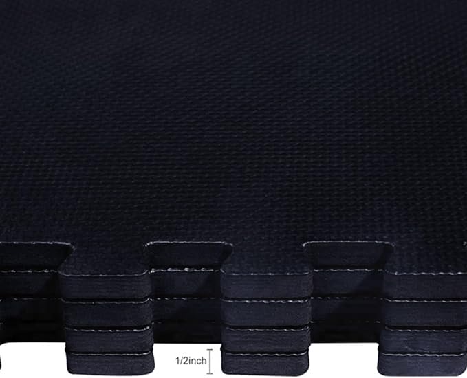 BalanceFrom Puzzle Exercise Mat 1/2-inch Thick, EVA Interlocking Foam Floor | Tiles for Home Gym, Mat for Home Workout Equipment, Floor Padding for Kids, Black, 24 in x 24 in x 1/2 in, 24 Sq Ft - 6 Tiles