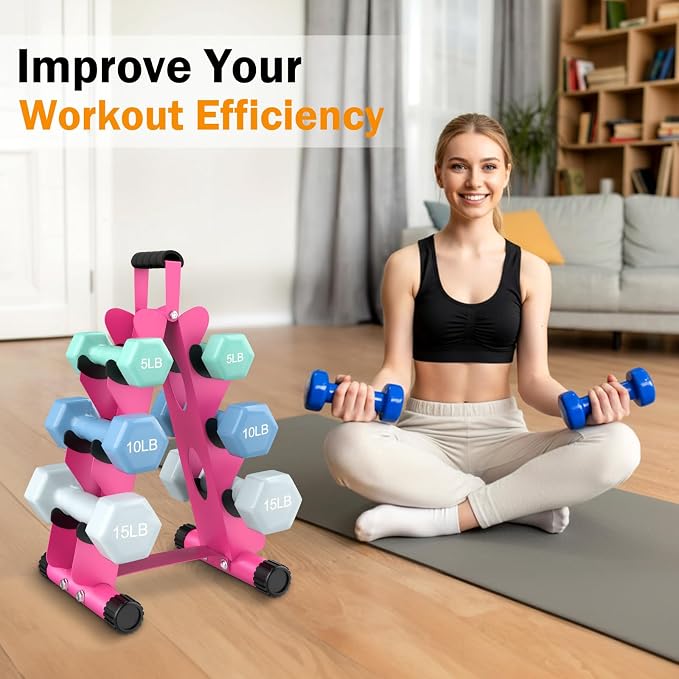 AmazeFan 5 Tier | 3-Tier Dumbbell Rack Stand Only, A-Frame Design Weight Rack with Handle, Weights Metal Strength Training Dumbbells Storage Rack for Home Gym Space Saver (Dumbells not Included)