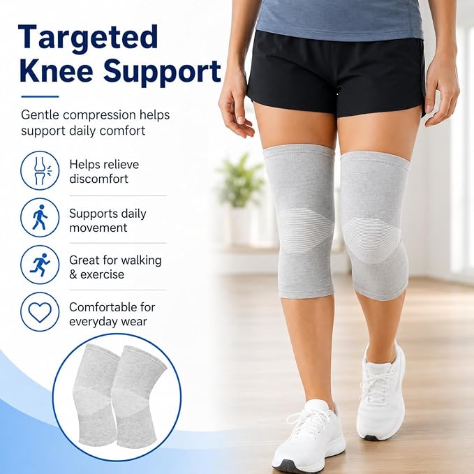 1 Pairs Compress Bamboo Knee Sleeves, Elastic Warm Knee Brace for Joint Support, Running, Walking, Sports, Men and Women