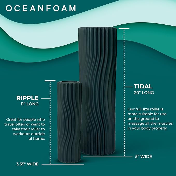 Oceanfoam Tidal Roller - Hunter - Muscle Massage Foam Roller for Back Pain & Stretching - Firm and Ergonomic Wide Wave Textured - Yoga, Athletics, & Wellness - Full Size, 20" x 5"