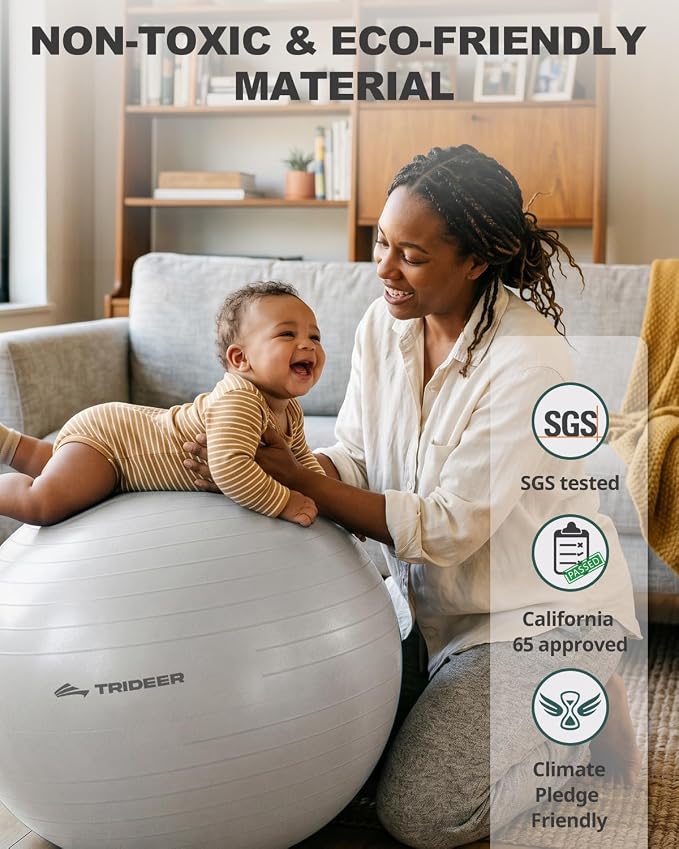 Trideer Yoga Ball for Exercise, Pilates, Core & Balance Training, Stability Ball for Pregnancy & Birthing Prep, Physical Therapy, Daily Stretching, Office Chair for Active Sitting, Quick Pump Included