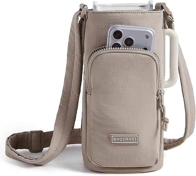 BAGSMART 40oz Water Bottle Holder with Strap, Quilted Gym Accessories | Magnetic or Classic Design, Lightweiht Tumbler Drink Carrier, Quilted Crossbody Purse