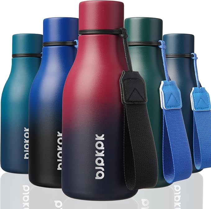 BJPKPK 12oz Insulated Water Bottle, Stainless Steel Bottle with Carry Strap | Keep Cold & Hot Vacuum Insulation, Leak-Proof BPA-Free Design, Slim Bottle Fits Most Cup Holders for Gym, Office & Travel