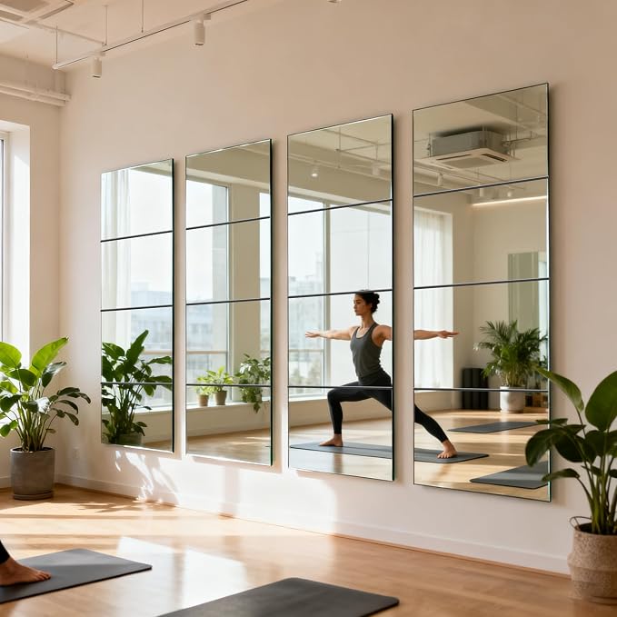 8 Pack Acrylic Mirrors for Wall,10×10 Inch Self Adhesive Frameless Small Mirror Tiles, Flexible Plastic Mirror Sheets for Bedroom Home Gym Door (8Pcs 10×10inch)