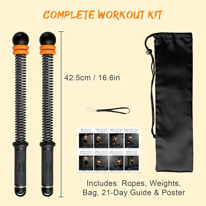 Ropeless Battle Ropes for Home Gym, Weighted Cordless Battle Rope with Adjustable Weights & Anti-Slip Handles, Portable Workout Rope for Strength Training, Anaerobic & Full Body Exercise