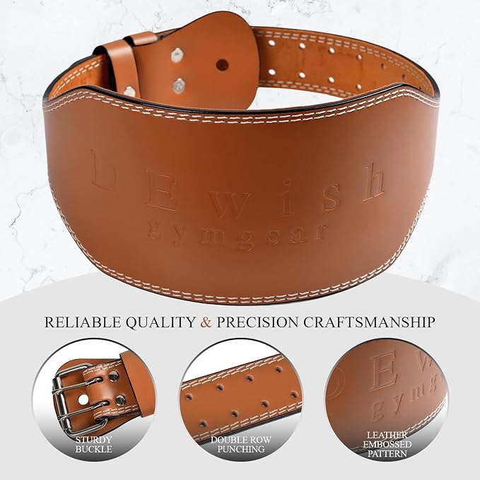 Leather Gym Fitness Belt, 4" & 6" Padded Lumbar Back Support, 10 Adjustable Holes for Weightlifting Powerlifting Bodybuilding Deadlift Squat Workout Strength Training