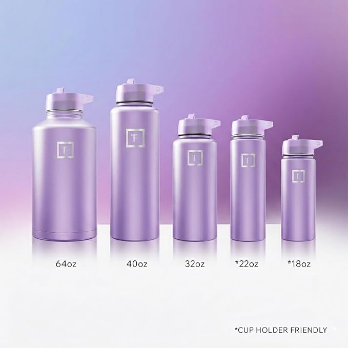 IRON °FLASK 40 oz Wide Mouth Water Bottle with Straw | Insulated Stainless Steel Sports Water Bottle with Leakproof Straw Lid - BPA Free, Cold 24 Hrs, Sweat Free (Lavender)