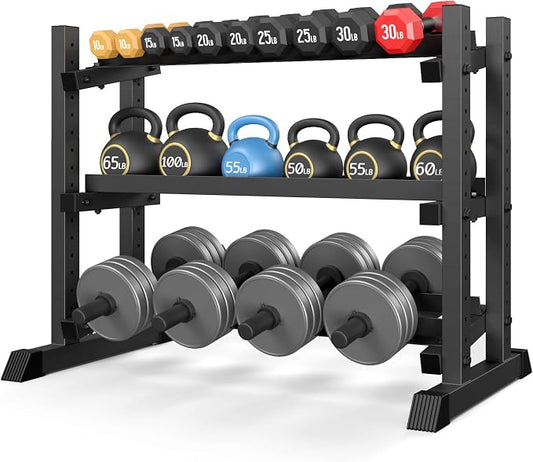 Jusgym Dumbbell Rack Stand Only, 3 Tier Adjustable Height & Angle 1200LBS | 48" Wide H-Shaped Stable Frame & Space-Saving Design, Heavy Duty Weight Rack for Home Gym, Fits Dumbbells Kettlebells, Plates