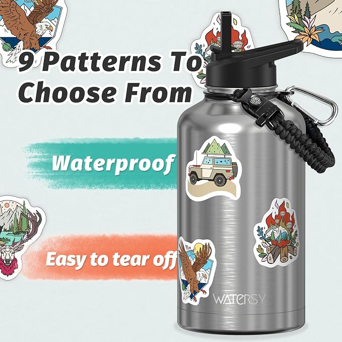 64oz Insulated Water Bottle (Cold for 48 Hrs),BPA Free&Leak Proof,Half Gallon Stainless Steel Water Flask,Water Jug with Straw Spout Lids for Gym,Hiking,Camping,Stainless