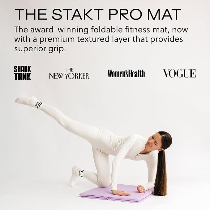 Stakt Foldable Yoga Mat Pro - Non Slip 2 in 1 Fitness Exercise Mat | Premium textured grip, 12 mm thick, folding design, EVA foam blend, supports Pilates, barre, and strength training