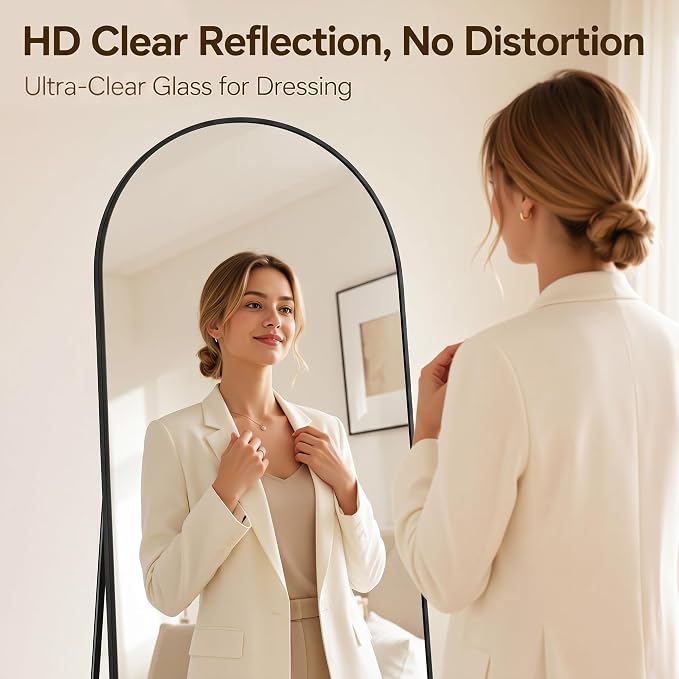 Antok Full Length Mirror, 76"x34" Floor Mirror with Stand, Hanging Mounted Mirrors for Bedroom, Living Room, Cloakroom, Dining Room, Black, Arched