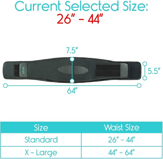 Vive Lower Back Support Brace for Men & Women - Dual Adjustable Lumbar Belt | For Heavy Lifting, Herniated Disc, Sciatica, Scoliosis, & Thoracic Pain Relief - Compression Posture Device for Work or Home
