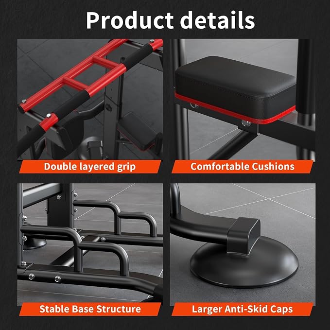 SogesHome Pull Up Bar and Dip Station Adjustable Home Gym Fitness Equipment | Multifunctional Heavy Duty Power Tower 330LB Capacity, Free Standing Strength Training Exercise Machine for Full Body Workout