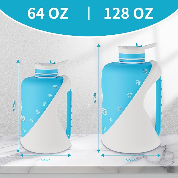 1 Gallon Water Bottle with Straw and Chug Lid, Dishwasher Safe Large Gym Jug, BPA Free Leakproof Plastic Sports Flask with Easy to Clean Handle & Carry Strap, 128 oz Water Bottle