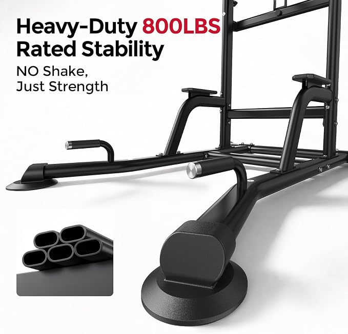 Heavy Duty Power Tower, Light Commercial Grade Steel Frame, 800 LBS Weight Capacity, Multi-Function Pull Up Bar & Dip Station with Crunch Leg Raise, Home Gym Gear for Back and Core Workout