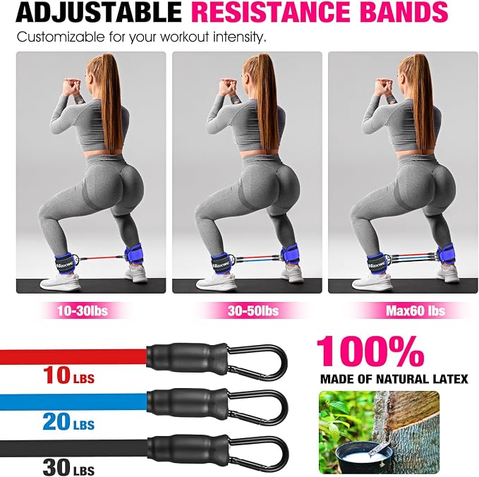 HOXWC Ankle Resistance Bands with Cuffs, Ankle Bands for Working Out, Ankle Resistance Band for Leg, Booty Workout Equipment for Kickbacks Hip Fitness Training, Exercise Bands for Butt Lift Women