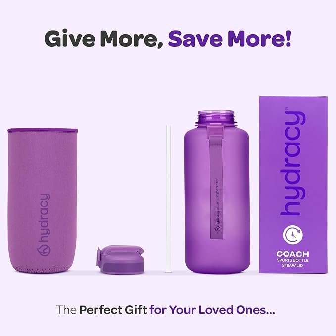 Hydracy 2L Large Water Bottle, Shatterproof, BPA Free Tritan Plastic, Leakproof, Zero Condensation, With Detachable Carry Strap, Spillproof Lid, Convenient Silicon Spout, Recommended for Gym, Yoga | Leakproof,BPA Free,No Sweat Neoprene Sleeve,Carry Str...
