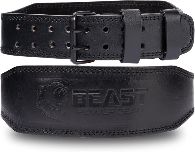 Weight Lifting Belt - 4” Genuine Leather Belts Padded Lower Back Support for Gym Bodybuilding Squat Deadlift Weightlifting Cross Strength Training Men Women Free Wrist Wrap