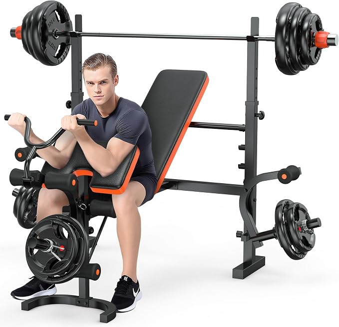 XDDIAS Bench Press, 6 IN 1 Olympic Weight Bench With Leg Extension, Curl and Squat Rack, 770LBS Multi Weight Benches for Home Gym, Workout Bench Flat Incline Lifting Bench for Strength Training