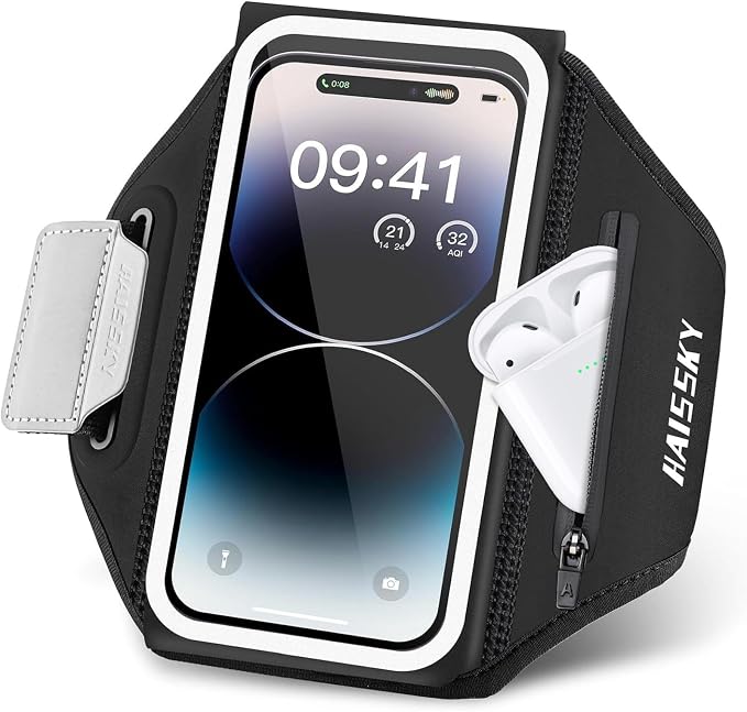 Phone Armband Holder for Running,3D Design Cell Phone Armband with Zipper Pocket for Earbuds Car Keys,Water Resistant Sport Running Arm Band for iPhone 16 15 14 13 12 11 Pro Max Fit Up to 6.9''