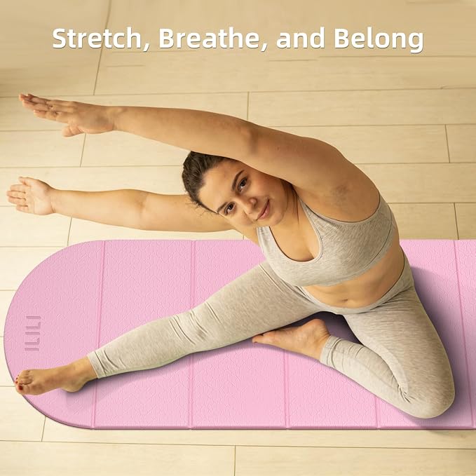 ILILI Foldable Yoga Mat-Semicircular, 10mm Thick, TPE Material, Extra Long 75"L x 26"W, Soft and Comfortable Folding Oval Mat 0.4 Inches, Easy to Carry and Store, 190*66cm Portable Multi-Functional Use for Yoga, Home Exercise & Outdoor