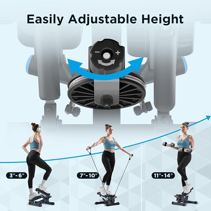 JLL Smart Twist Stepper Machine Stair Stepper with Resistance Bands | Twist Stepping Motion, Hydraulic Resistance, Resistance Bands, Bluetooth Tracking, Adjustable Height, Portable Design