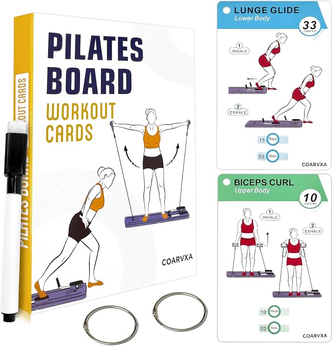 Pilates Board for Women-71 Exercise Cards with Pilates Board，Includes 4-Week Challenge,2 Rings& Dry-Erase for Easy Organization-Home, Gym or Studio (Pilates Board)