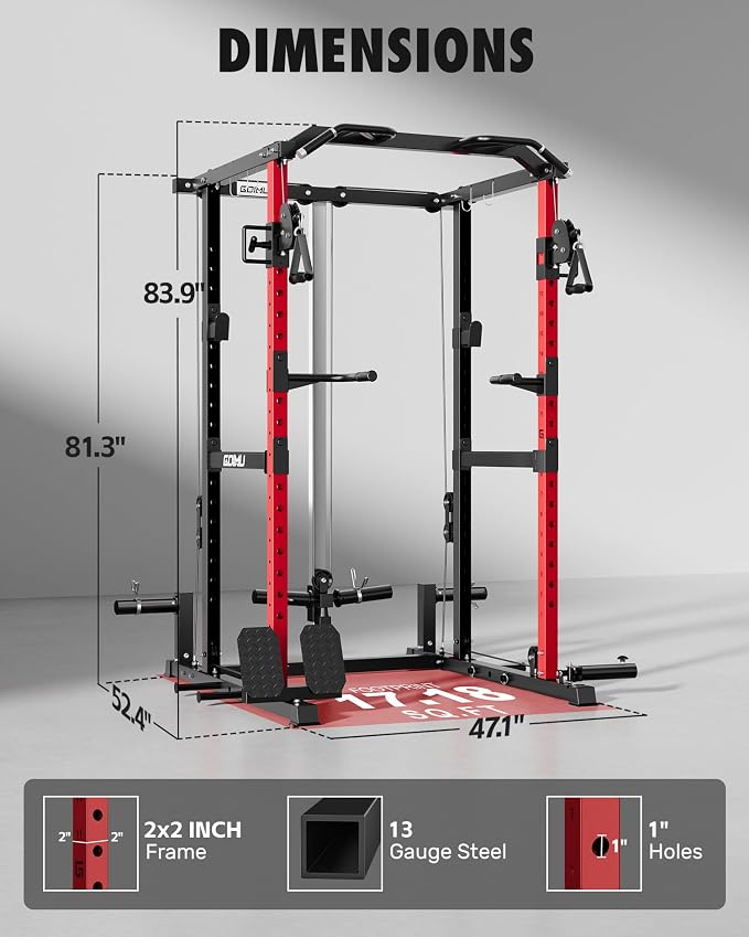 RH01 Power Cage Rack, 2000LBS Squat Rack with with Cable Crossover System&LAT Pull Down System, Multi-Function Workout Cage for Home&Garage Gym