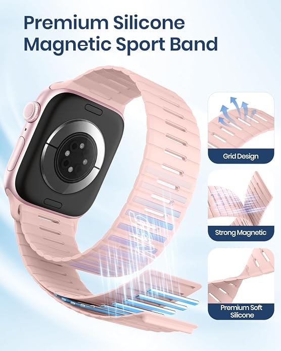 Magnetic Sport Bands Compatible with Apple Watch Bands for Men Women | Silicone Wristband 49mm 46mm 45mm 40mm 44mm 38mm 41mm 42mm, Replacement for iWatch Ultra Series 11 10 9 8 7 6 5 4 3 2 1 SE