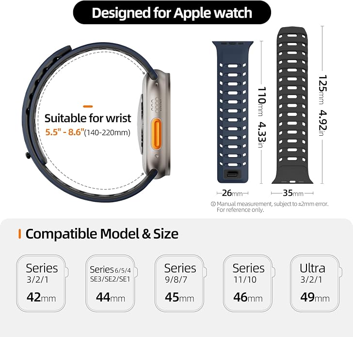 X-it Magnetic Watch Band for Apple Watch Ultra 49mm, 46mm/45mm/44mm, Silicone Sport Strap with Strong Magnet for Men and Women, Compatible with Apple Watch Series 11/10/9/8/7/6/5/4/3/2/1 and SE