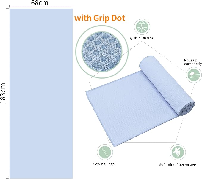 2 Pack Hot Yoga Towel with Grip Dot，Stickyfiber Yoga Mat Towels Non Slip for Hot Yoga,Absorbent Microfiber Sweat Anti-Slip Cover,Bikram,Pilates,Exercise