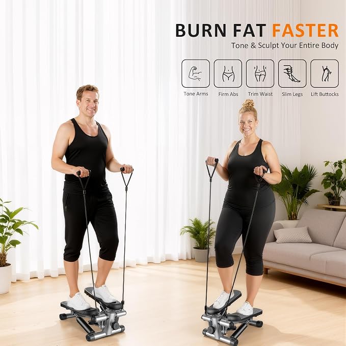 Stair Stepper with Resistance Bands for Home Exercise, Mini Stepper Machine for Indoor Fitness, Portable Home Gym Stepper for Full Body Workout, 300LBS Capacity