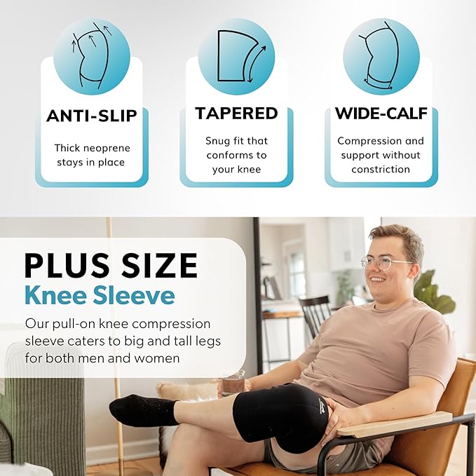 BraceAbility Plus Size Neoprene Knee Sleeve - 5X Bariatric Compression Support Brace for Women's or Men's Arthritis Joint Pain Relief and Treatment, Fitting Big Legs and Obese Thighs (5XL)