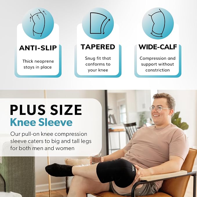 BraceAbility Plus Size Neoprene Compression Knee Sleeve - XXXL Support Brace for Bariatric Men and Women with Arthritis Joint Pain or Kneecap Instability, Fitting Big Legs and Large Thighs (3XL)