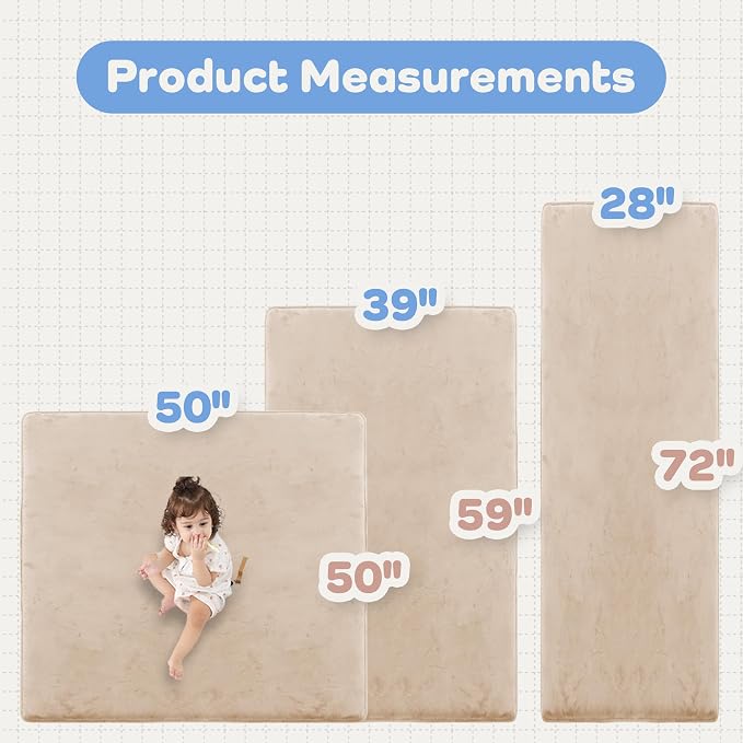 1.3" Thick Baby Bedside Floor Mat for Room, 28x72 Runner Rug, Beige | Memory Mat for Baby to Play on Floor Waterproof Easy Care with Non-Slip Tummy Time Play Mat for Nursery Playroom Classroom