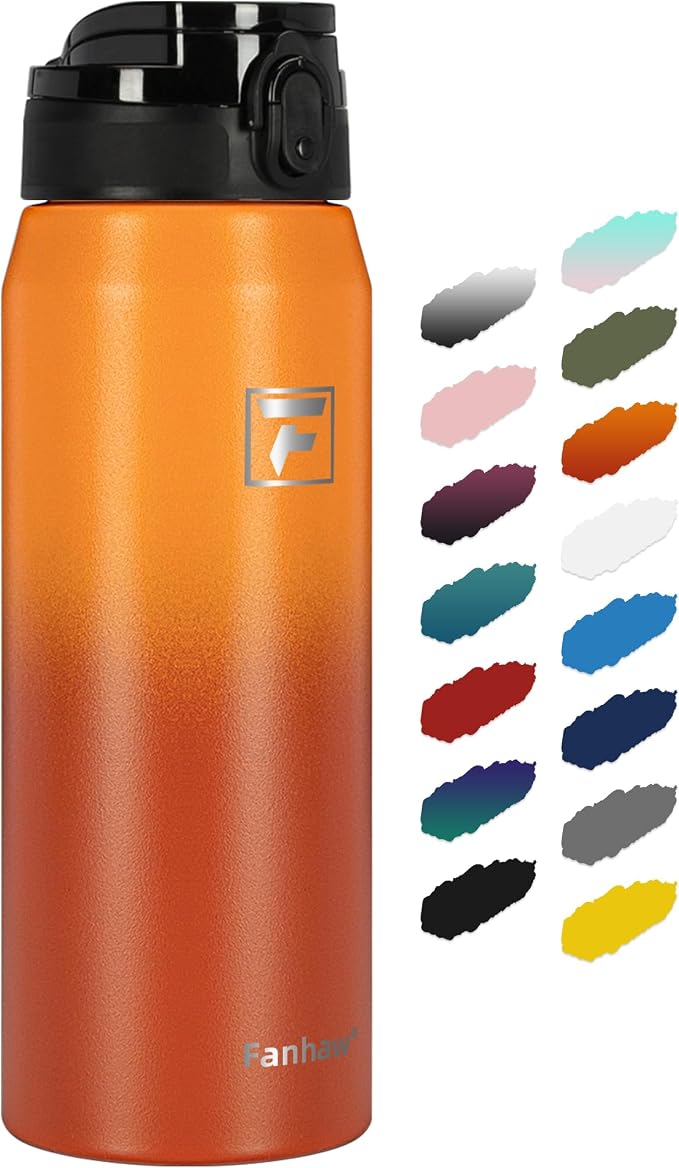 Fanhaw 24 oz Insulated Stainless Steel Water Bottle with Anti-Dust Chug Lid, Leakproof Vacuum Metal Everyday Use Bottle for Kids, Teens & Adults, Back to School Essentials (Yellow Orange)