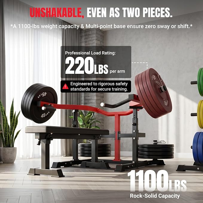 YOLEO 2-Piece Chest Press Machine & Flat Weight Bench, 1100LBS Home Gym Upper Body Machines with Independent Arms & Adjustable Flat Bench