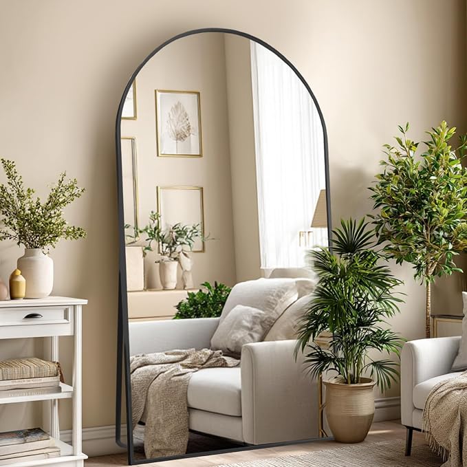 LFT HUIMEI2Y 76.4"x37" Arch Full Length Mirror, Black Floor Mirror | Tempered Oversized Mirror Full Body with Aluminum Alloy Frame; Standing, Leaning, or Wall Mount for Bedroom, Living Room
