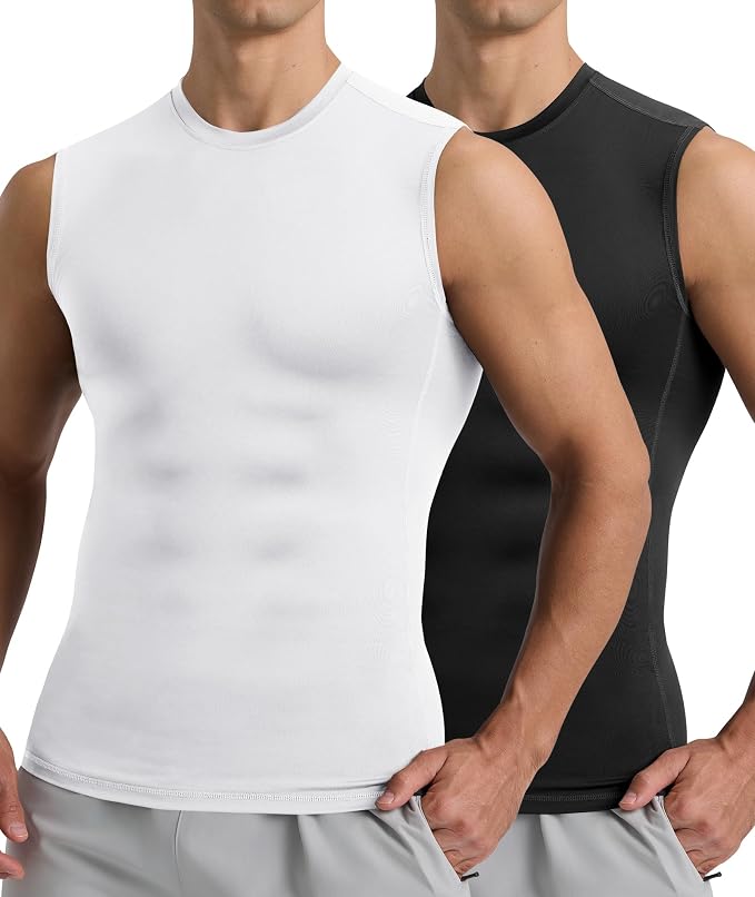 Compression Shirt Men - Sleeveless Tank Top Base Layer Gym Workout Running | 1 Pack Athletic Quick Dry Lightweight Soft Undershirts Uderwear Muscle Shirts for Exercise Cycling