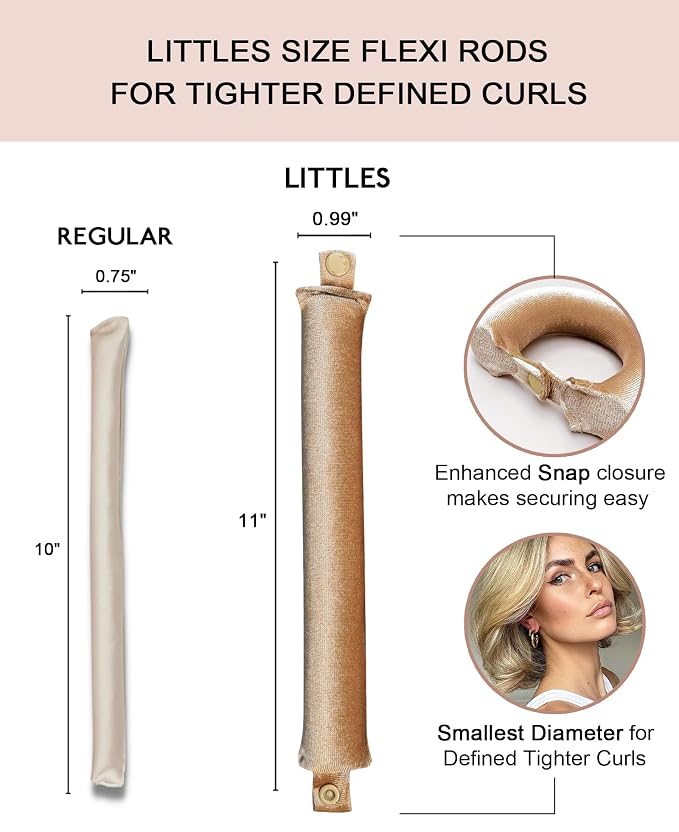 Littles Heatless Curls Overnight Rods - Upgraded Directional Grip Velvet Heatless Hair Curler to Sleep in No Heat Heatless Curling Flexi Rods Foam Hair Rollers for Blowout Look Long & Short Hair